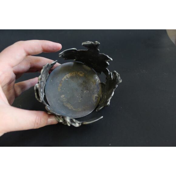 Vintage Pewter Floral Candle Holder 3x4 Ornate Metal Flower Decor - Picture 8 of 10